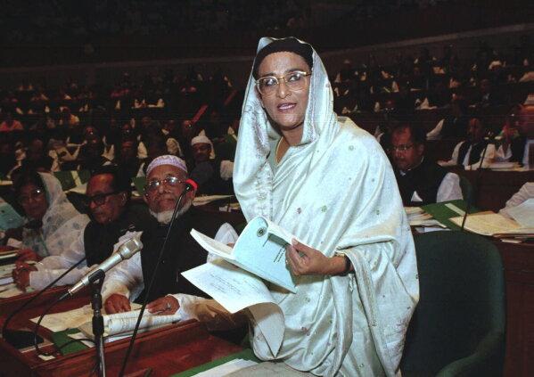 Sheikh Hasina speaking in the Jatiya Sangsad with a document in her hand